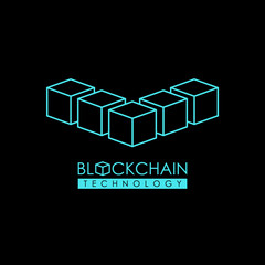 Block chain technology outline logotype. Cryptocurrency data company brand graphic line design. Vector illustration.