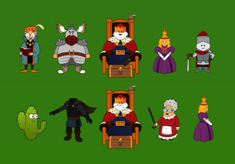 A set of different medieval fantasy characters in cartoon style