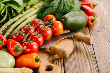 Closeup of different fresh tasty vegetables