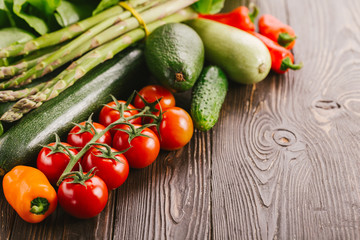 Closeup of different fresh tasty vegetables