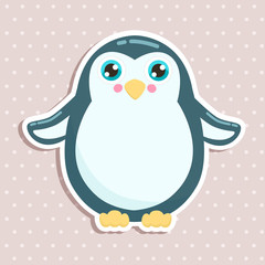 Cute penguin sticker vector illustration. Flat design.