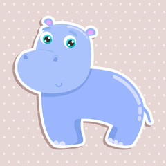 Obraz premium Cute hippo sticker vector illustration. Flat design.