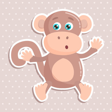 Cute monkey sticker vector illustration. Flat design.