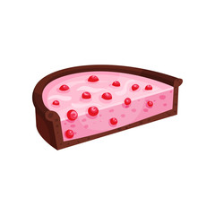 Half of delicious tart made from yogurt and fresh berries. Tasty dessert for breakfast. Confectionery product. Flat vector design