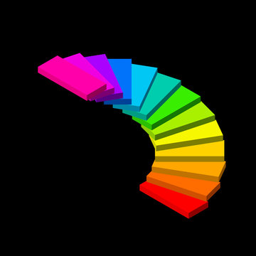 Spiral staircase. Isolated on black background.3d Vector colorful illustration.