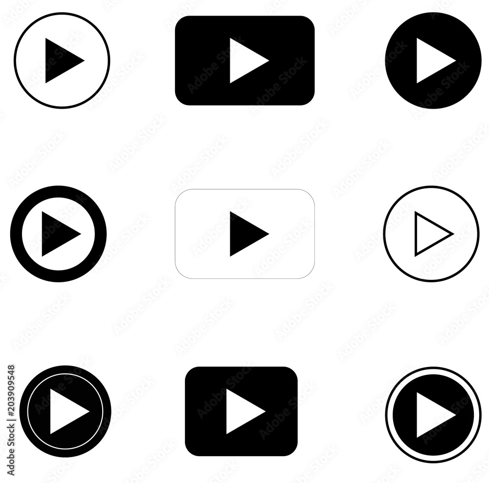 Sticker set play button on white background. flat style. play icons. player app sign.