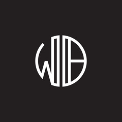 Initial letter WB, minimalist line art monogram circle shape logo, white color on black background