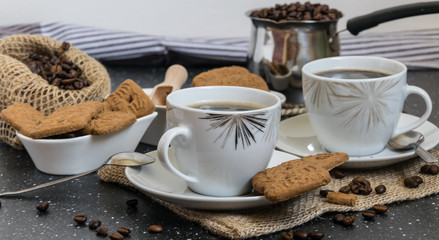 Fresh ground coffee with homemade sugar cane cookie