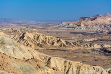 Fototapeta na wymiar Panoramic view on biggest canyon in Israel Mizpe Ramon in Negev desert
