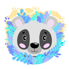 Vector cute panda face in the jungle. For print on a T-shirt, a picture in the nursery.