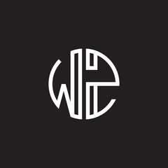 Initial letter WZ, minimalist line art monogram circle shape logo, white color on black background