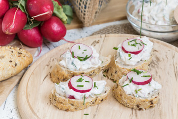 light quark spread with radishes and chives