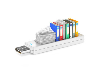 USB stick with folders for paper.3d illustration
