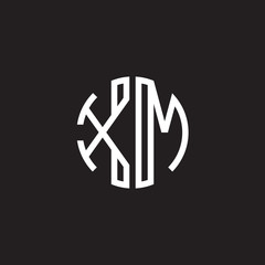 Initial letter XM, minimalist line art monogram circle shape logo, white color on black background