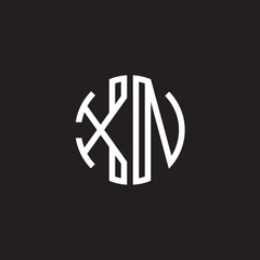 Initial letter XN, minimalist line art monogram circle shape logo, white color on black background