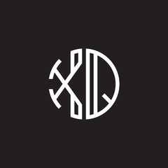 Initial letter XQ, minimalist line art monogram circle shape logo, white color on black background