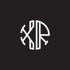 Initial letter XR, minimalist line art monogram circle shape logo, white color on black background