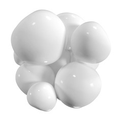 Abstract 3d organic shape. Soft white balls with light reflections. Graphic design element for poster, banner, web and other creative projects. Isolated illustration on white background, square frame