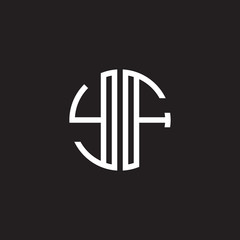 Initial letter YF, minimalist line art monogram circle shape logo, white color on black background