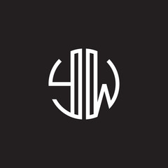 Initial letter YW, minimalist line art monogram circle shape logo, white color on black background