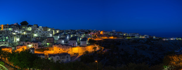 Panoramic view of Monte Sant'Angelo in the evening, Apulia, Gargano, Italy