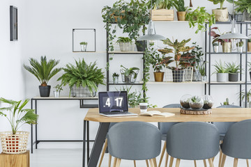Dining room interior with workspace
