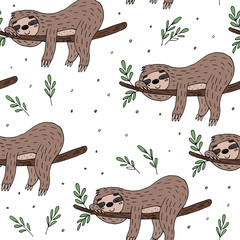 seamless pattern with cute doodle sloth print © iryna_boiko
