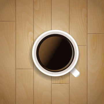Coffee cup wood background. Vector illustration