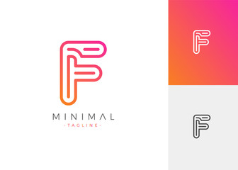 Minimal Line Letter Initial F Logo Design Template. Vector Logo Illustration