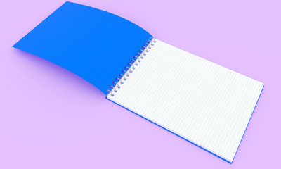 3d rendering school notebook in a blue bookbinder on a pink background