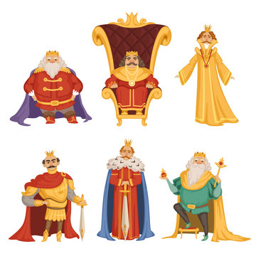 Set illustrations of king in cartoon style