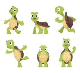 Fotobehang Cartoon vector turtle in various action poses © ONYXprj