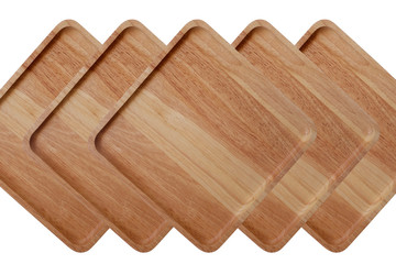 Wooden tray stacking on white background or wooden tray isolated