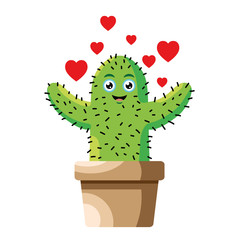 Vector illustration of happy cactus in love demanding affection and hugs
