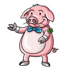 Obraz premium Funny vector illustration of pig as a symbol of good luck