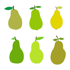 set of fresh pears on a white background