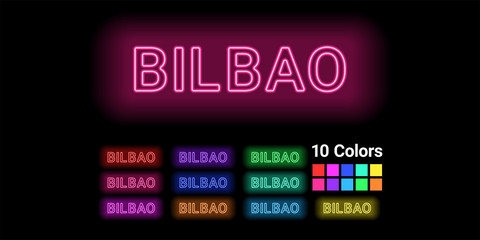 Neon name of Bilbao city