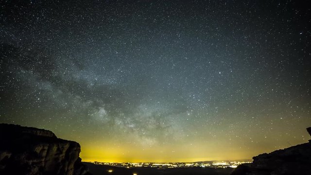 Night timelapse of the Milky Way rising over Serra Del Montsec and the Ager Valley, Lleida, Spain