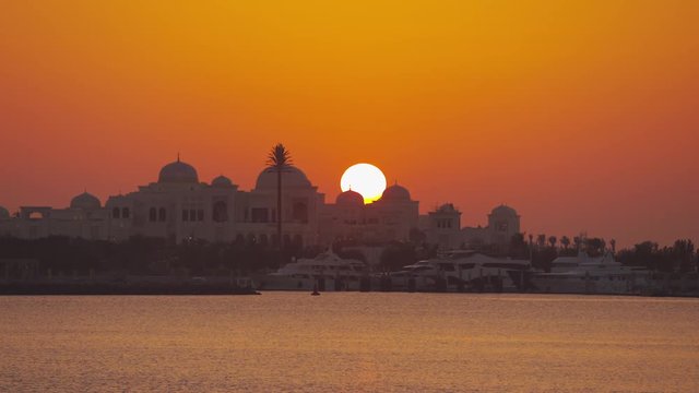 The UAE Presidential Palace seen at sunset in Abu Dhabi 