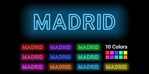 Neon name of Madrid city