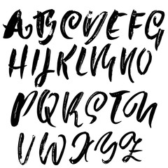 Grunge distress font. Modern dry brush ink letters. Handwritten alphabet. Vector illustration.