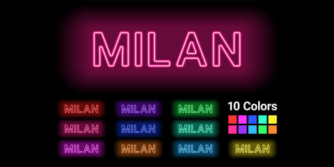 Neon name of Milan city