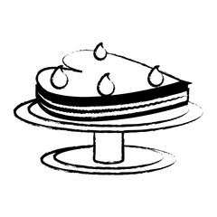 sketch of birthday cake in heart shape icon over white background, vector illustration