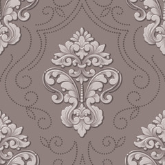 Vector volumetric damask seamless pattern element. Elegant luxury embossed texture for wallpapers, backgrounds and page fill. 3D elements with shadows and highlights.