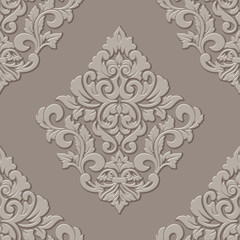 Vector volumetric damask seamless pattern element. Elegant luxury embossed texture for wallpapers, backgrounds and page fill. 3D elements with shadows and highlights.