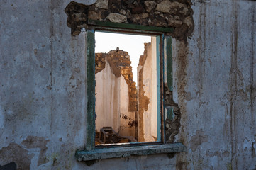 DESTROYED FORGED OLD HOUSE IN THE RURAL LOCATION.