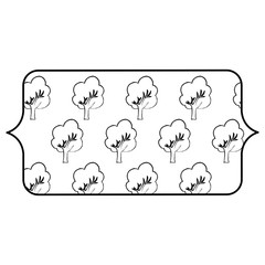 sketch of banner with trees pattern over white background, vector illustration