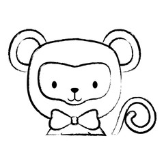 sketch of cute monkey icon over white background, vector illustration