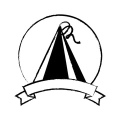 emblem with party hat icon over white background, vector illustration