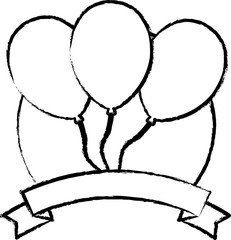 sketch of emblem with balloons icon over white background, vector illustration